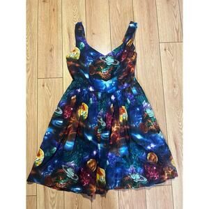 Hearts And Found Planet Themed Dress Adjustable Straps Lined Pockets XXL See Hem